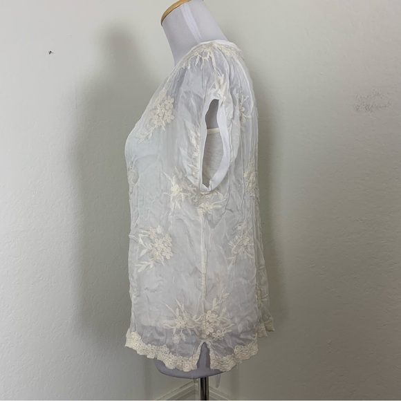 Boho Chic Ethereal Semi Sheer Embroidered Silk Blend Top Womens S Floral Italy - Picture 15 of 17